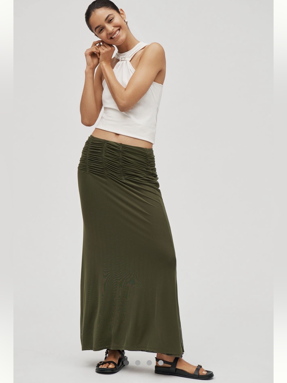 Maeve Ruched Yoke Column Maxi Skirt - Size S - BNWT